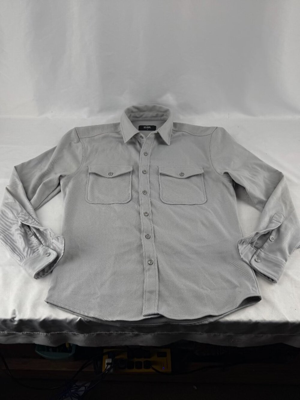 Icon Amsterdam Grey Long Sleeve Button Down Utility Shirt Double Pockets Size S